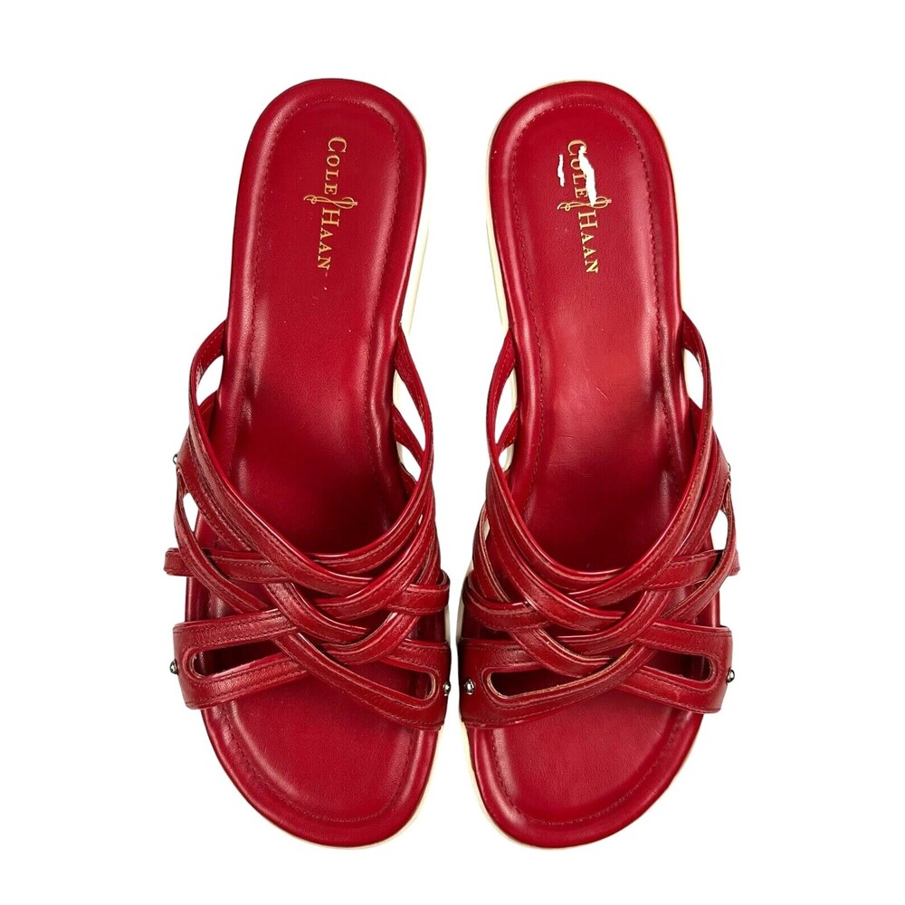 Cole Haan NikeAir Air Pocket G Red Leather Wedge Strappy Sandals US 9.5 B